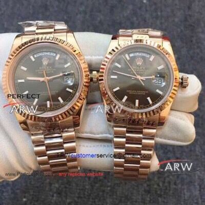 Perfect Replica Rolex Day Date Rose Gold President Brown Dial Watches 41mm and 36mm